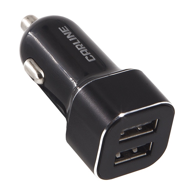 Адаптер CARLINE® д/авто 2хUSB (3.8А Max) в прикуриватель 12/24В/черный/уп. коробка